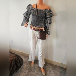 Black and White Gingham Off-Shoulder Top WAYF sz Medium